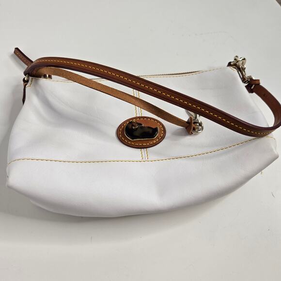 Dooney & Bourke Champ Pouchette White Leather Brown Strap Small Travel - Picture 2 of 10